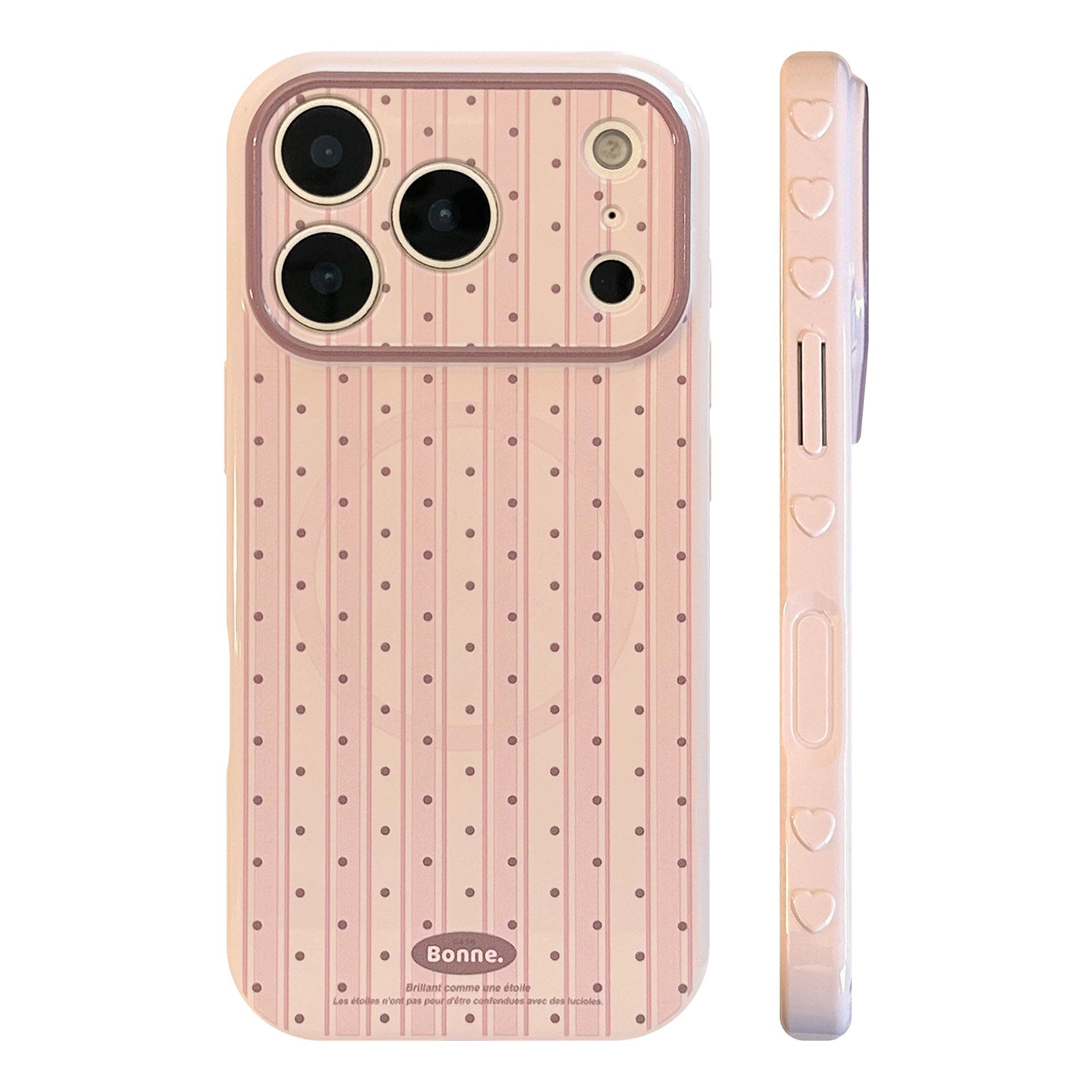 

Berry Brown Striped Polka Dot Stand Phone Case for iPhone 15, iPhone 16, iPhone 17 Pro Max iPhone 17 Pro Max