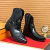 Trendy Snake Patterned Chelsea Boots for Men Genuine Leather Pointed Toe Zipper Short Boots Fashion Party Business Dress Shoes