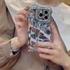Luxury Plating Wrinkle Wavy Curly Edge Phone Case For 17 16 15 12 13 14 Pro Max 3D Unevenness Camera Protection Cover