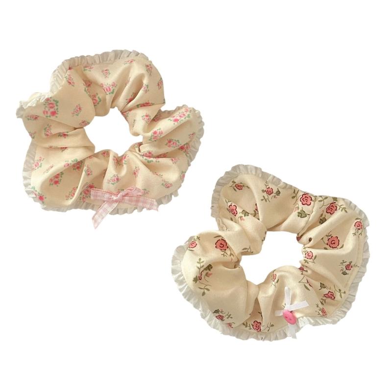 Elastyczna gumka do włosów z nadrukiem kwiatowym, delikatna koronka na brzegach, wygodna, rozciągliwa, do kucyka, casualowa, sportowa, dekoracja włosów