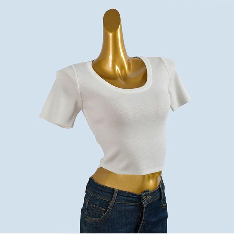 White Shoulder T-shirt Women Summer 2025 Autumn New U Collar Inner Wear Bottoming Shirt Slim Fit Slimming Versatile Fashion Top