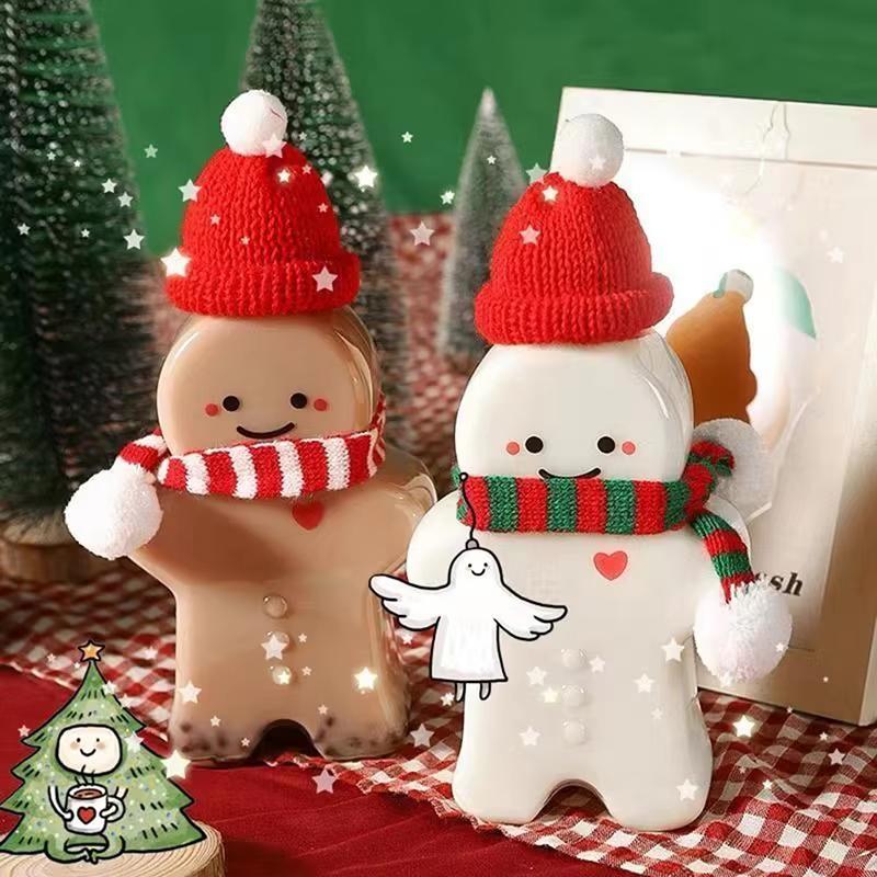 2/4pcs Gingerbread Bottle Snowman Milk Tea Jar Coffee Juice Portable Drinking Cup Plastic Kettle Christmas Decoration Child Gift