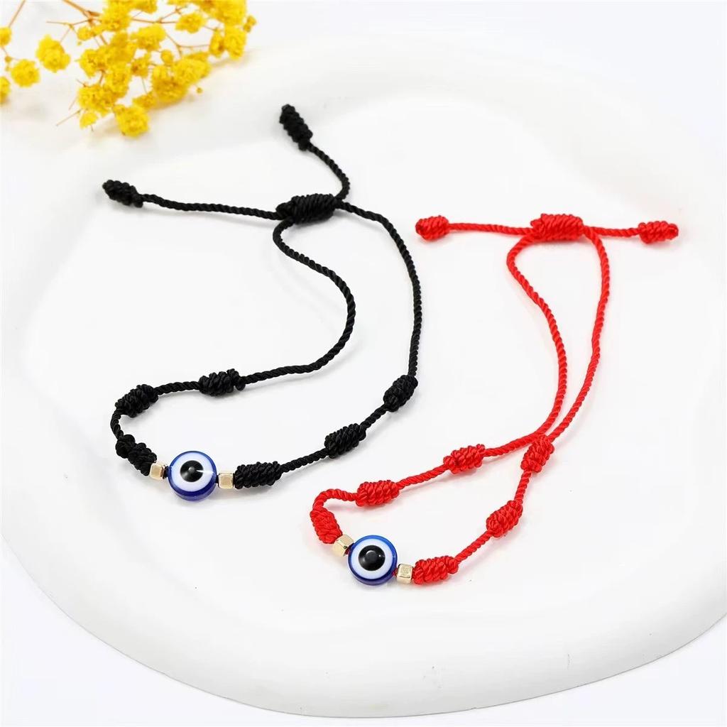 Manufacturer Turkish Evil Eyes Bead Charm Bracelets Handmade Macrame Lucky 7 Knots Red Black Cord String Rope Knotted Bracelet