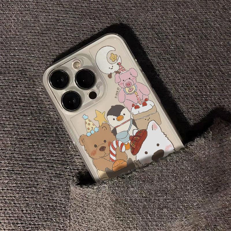 Cute Animal Transparent Phone Case for Apple 11/12/13/14/15PROMAX/16PRO