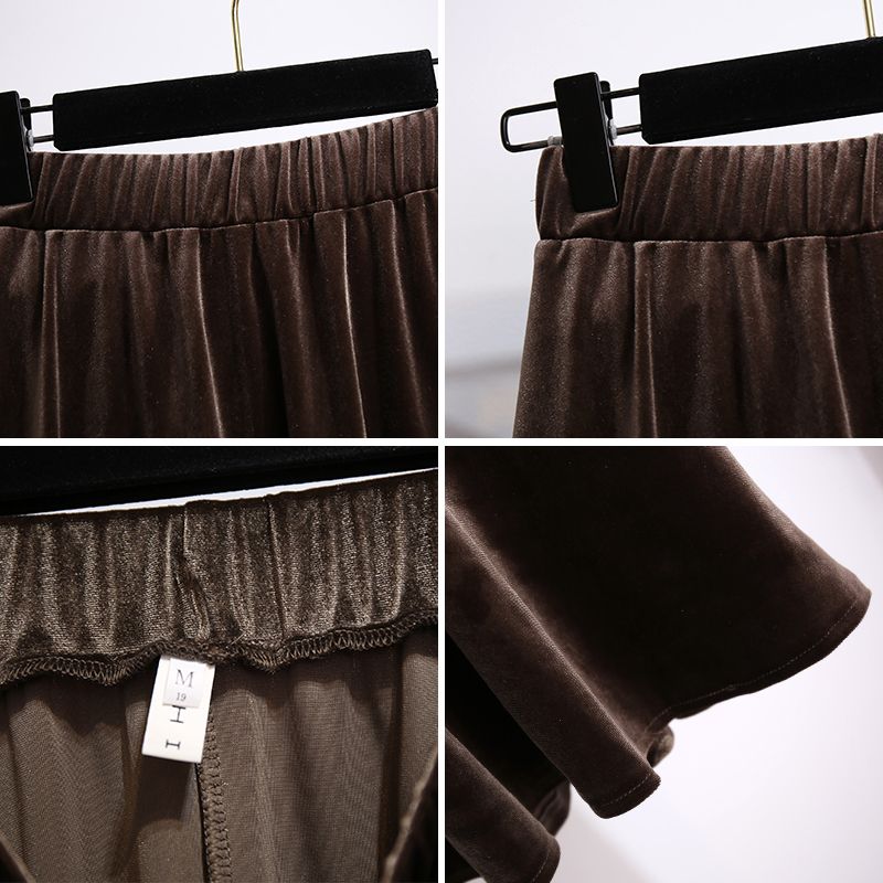 Women's Plus Size Skirt Autumn Winter High-Waist A-Line Velvet Skirt Elastic Waist Solid Color Skirt