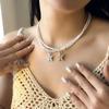 Fashion Metal Starfish Pendant Necklace for Women Elegant White Imitation Zircon Bead Clavicle Chain Wedding Zircon Gifts