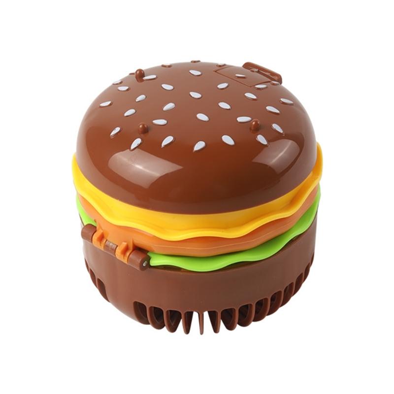 Portable Hamburger Shaped Mini Fan With 2 Battery Power For Desktop Or Handheld Use In Home Office Or Outdoor