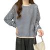 Polyester Fiber 100% 250g Striped Sweater Thin Autumn New Loose Crew Neck T Casual