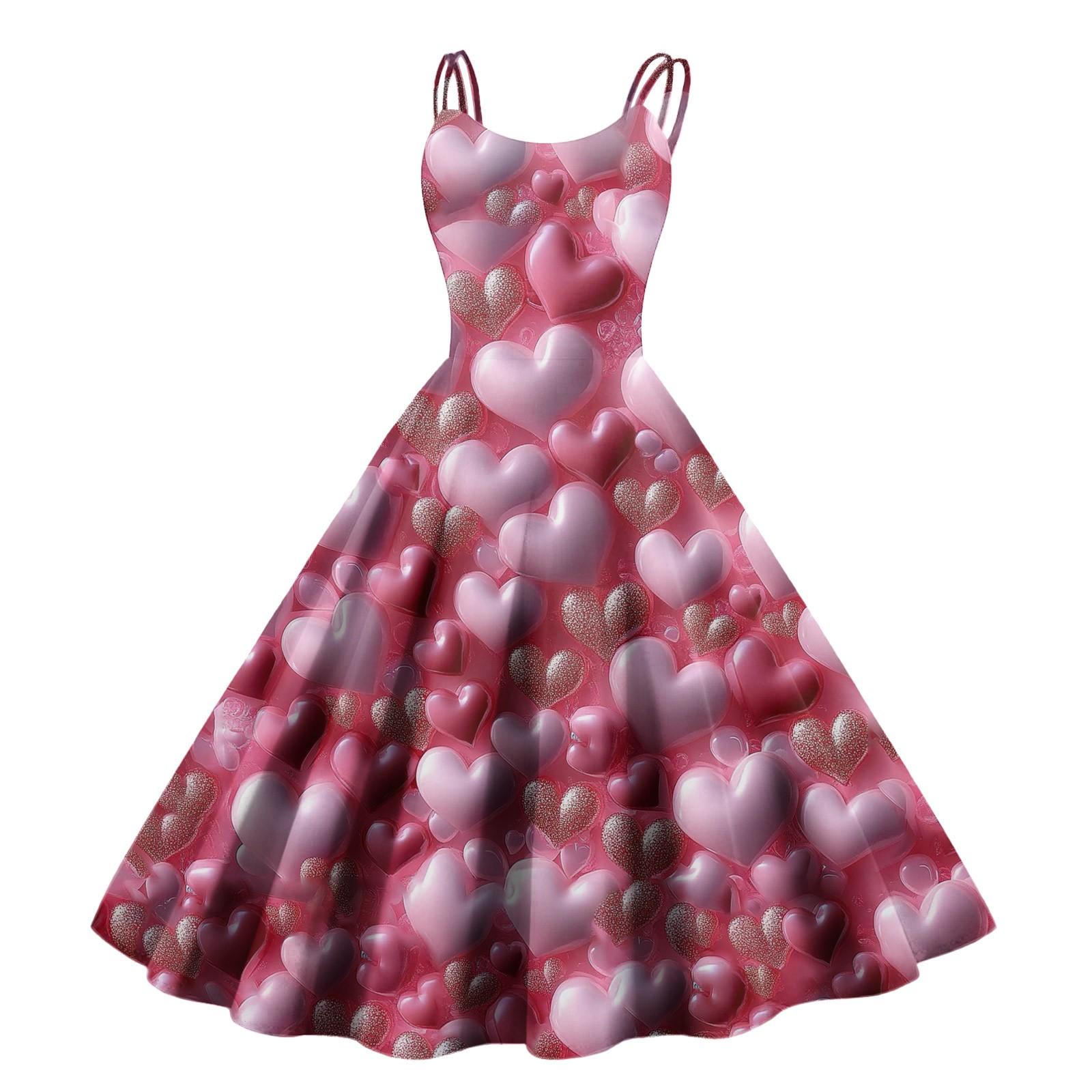 

Женское сексуальное винтажное платье с открытыми плечами и принтом в виде сердечек ко Дню святого Валентина M киноварь