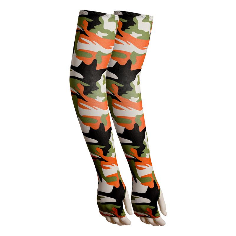 A pair Outdoor Sunscreen Ice Silk Arm Sleeves for Hiking, Cycling, Camouflage, Extra Large and Long Fingerless Arm Sleeves for Bicycles and Fishing