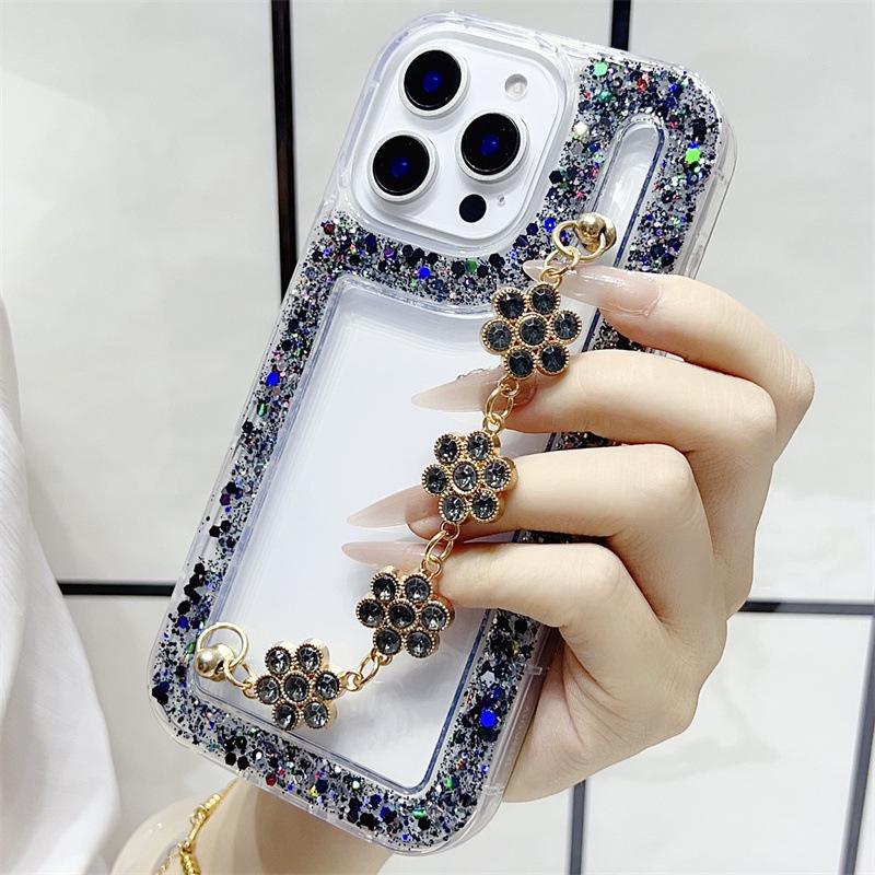 Samsung A56 Phone Case with Glitter Rhinestones, Bracelet Compatible, Supports S24 Ultra, Transparent, Cross-Border A14, A55, A1315.