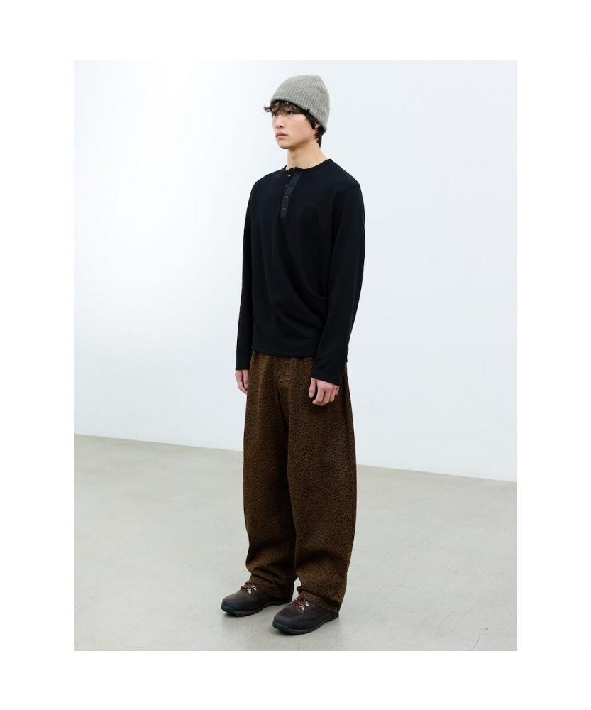 Saendeusaundeu (Unisex) Leopard Wide Oval Elastic Waist Pants Brown
