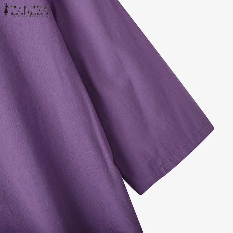 ZANZEA Damen Freizeit Rundhals Locker 3/4 Ärmel Baumwollbluse