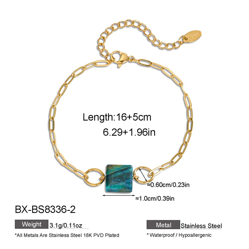 Factory Ins Style New Single Square Cube Natural Stone 18K PVD Gold Plated Paperclip Chain Fine Women Jewelry Bracelet ODM