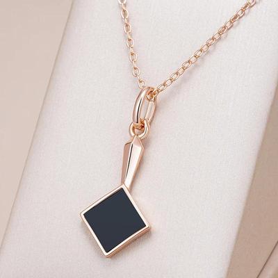 Black Enamel Geometric Pendant Gold Color Simple Necklace Women Fashion Jewelry Daily Accessories