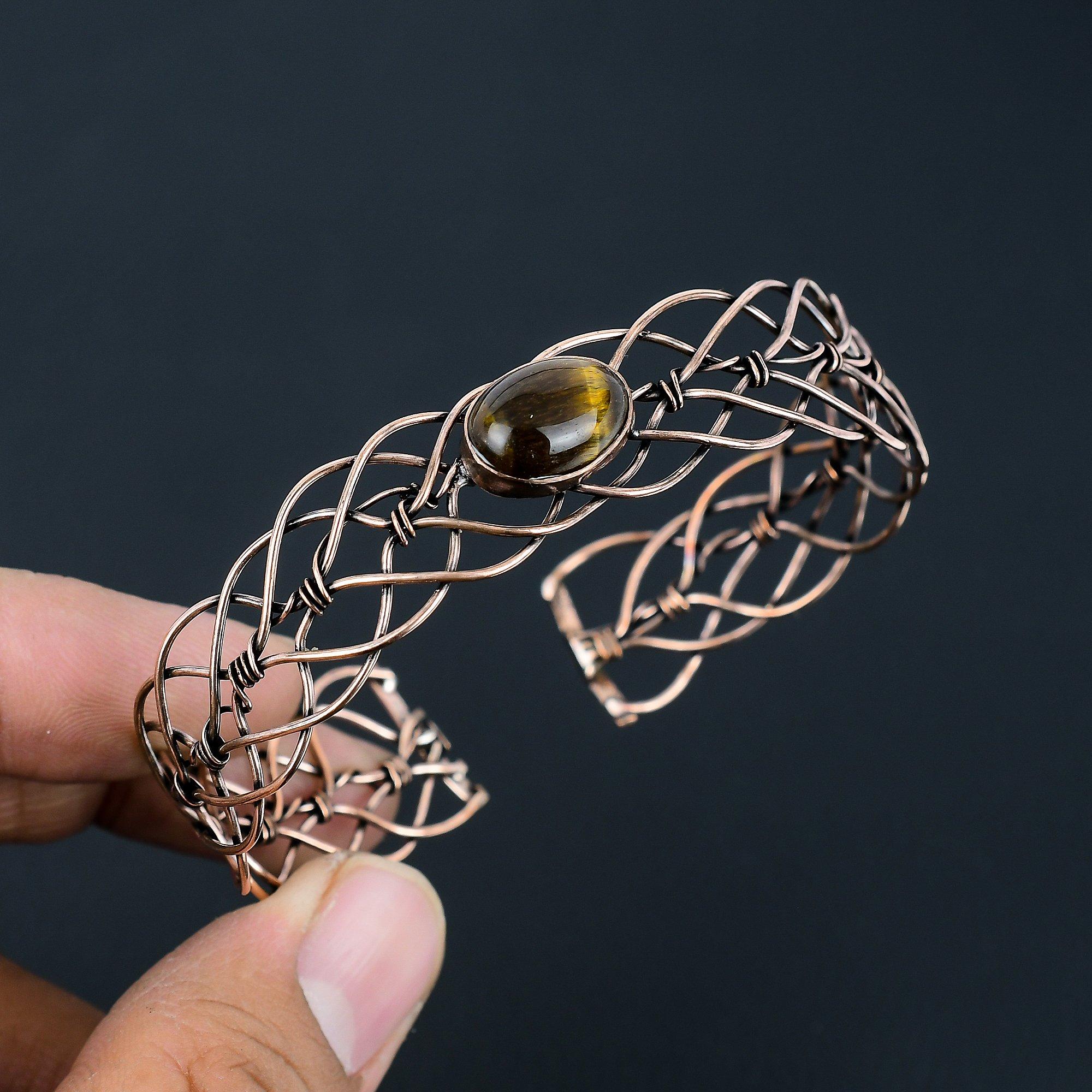 

Тигровый глаз, драгоценный камень, медная проволока ручной работы, ювелирные изделия, элегантный регулируемый браслет для свадебного подарка Adjustable жёлтый