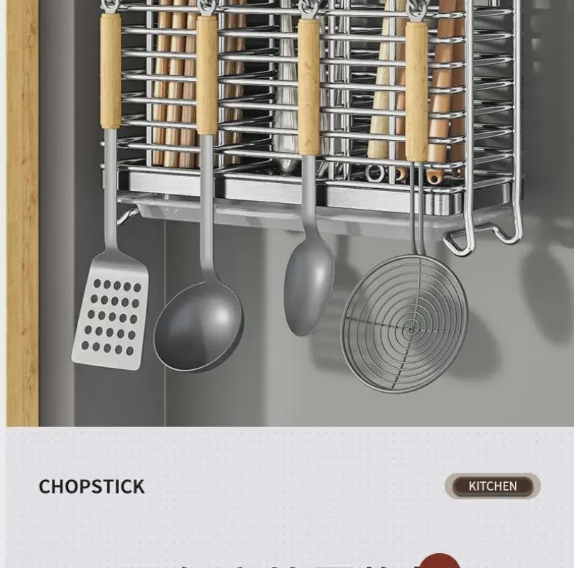 Wall-Mounted 304 Stainless Steel Chopsticks and Utensil Storage Rack