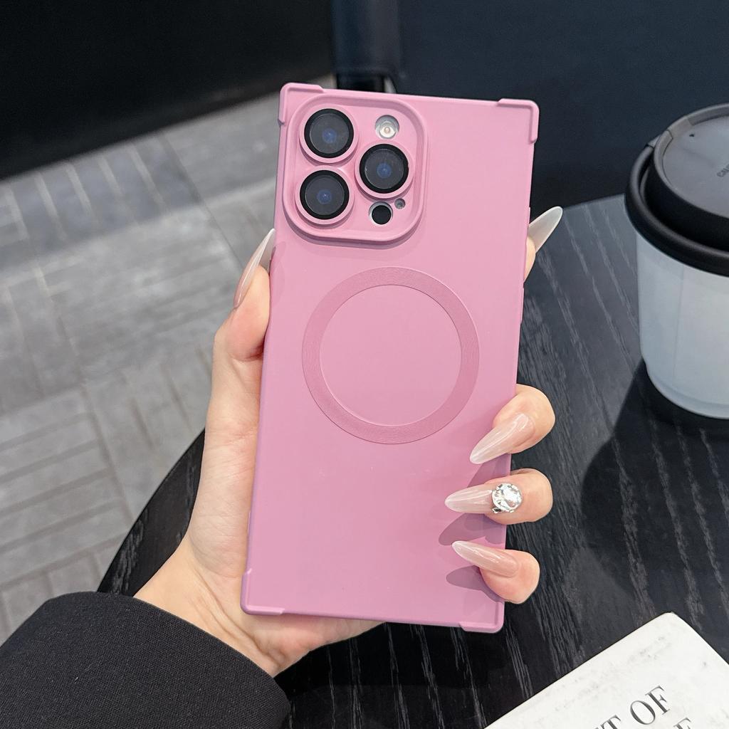 Air-cushion Shockproof Magnetic Case For iPhone 16 15 14 13 12 Pro Max Plus Glass Lens Protection Simple Magsafe Silicone Cover
