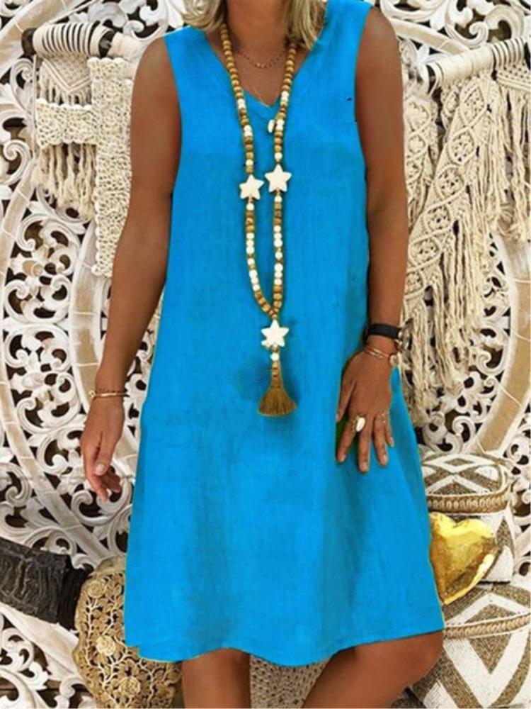 Women Summer Solid Color Sleeveless V Neck Dress Vest