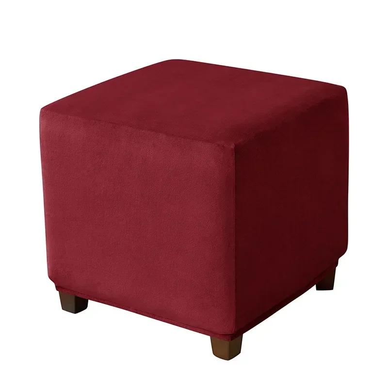 1PC Thick Velvet Square Ottoman Covers Stretch Footstool Cover Bench Stool Cover Washable Furniture Protector Stool Covers S/M/L