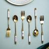 Stainless Steel Dessert Spoon Fork Ceramic Handle Fruit Forks  Pastry