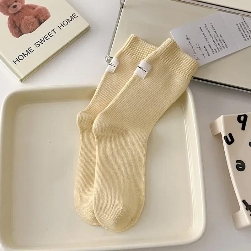 Ženy Bavlna Pletené Dlouhé Ponožky Korejská Móda Jednobarevná Černá Bílá Šedá Ponožky se střední trubkou Podzim Zima Dámské Ponožky