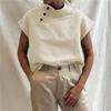 Hochwertiger Sommer Mode Damen Pullover Kurzarm Hemd Einfarbig Geknöpft Lässig Locker Oberteil