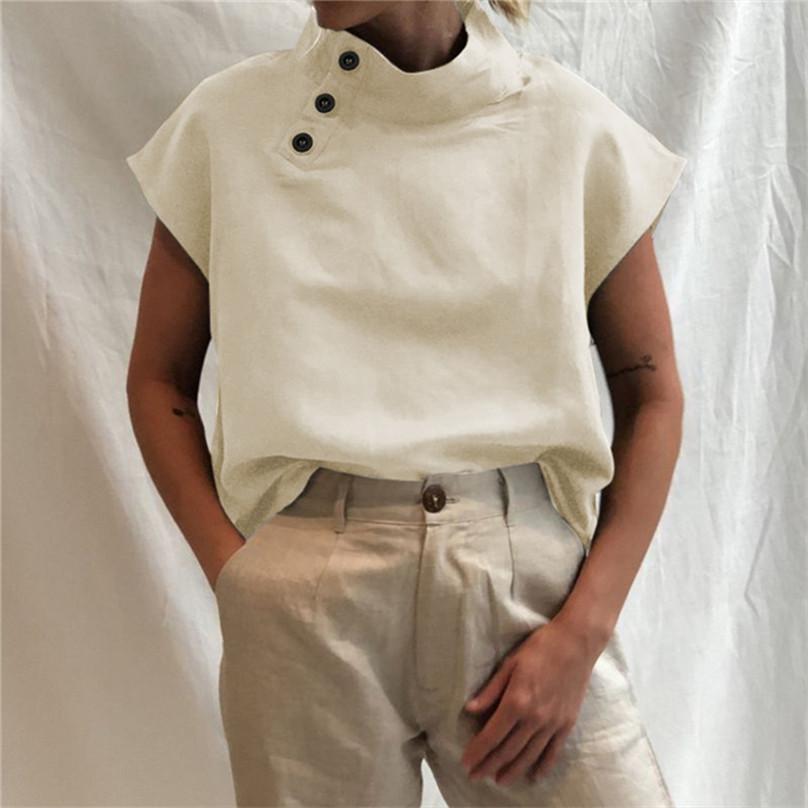Hochwertiger Sommer Mode Damen Pullover Kurzarm Hemd Einfarbig Geknöpft Lässig Locker Oberteil