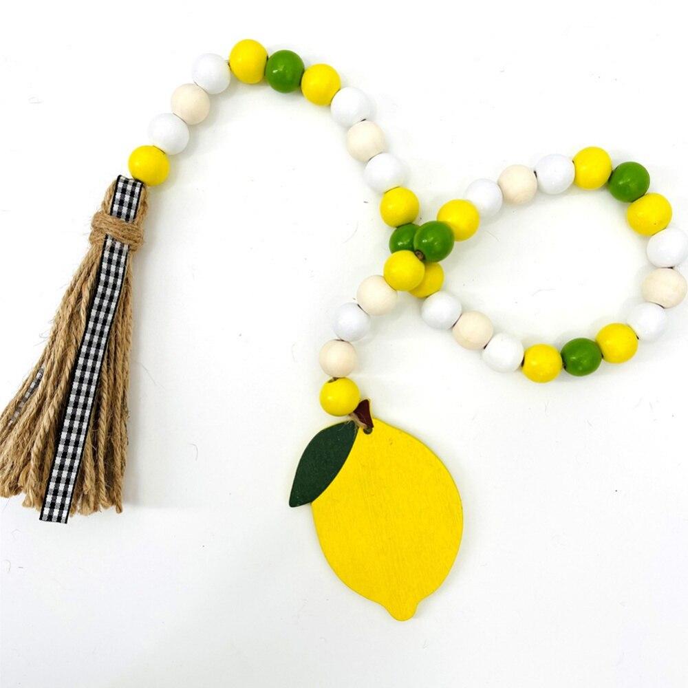 Boho Tassel Wood Bead Garland With Lemon Pendant Farmhouse Rustic Country Wall Decoration Woven Tassel Wall Hanging Ornaments