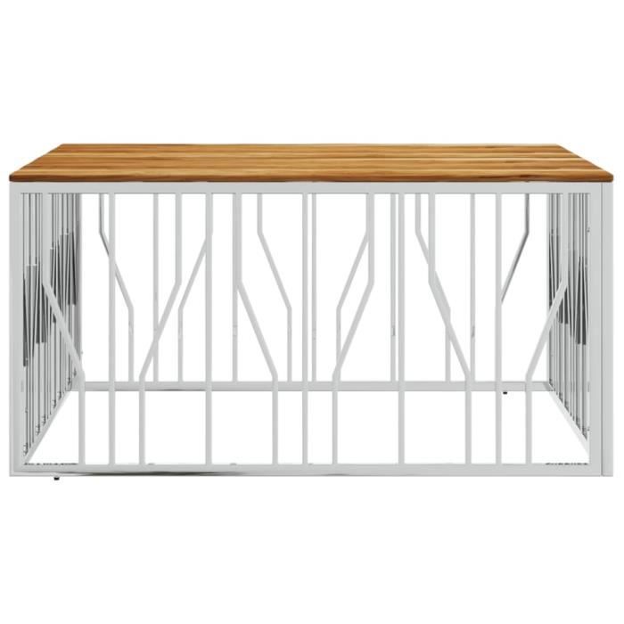 VidaXL Table basse argenté acier inoxydable et bois massif d'acacia 350071