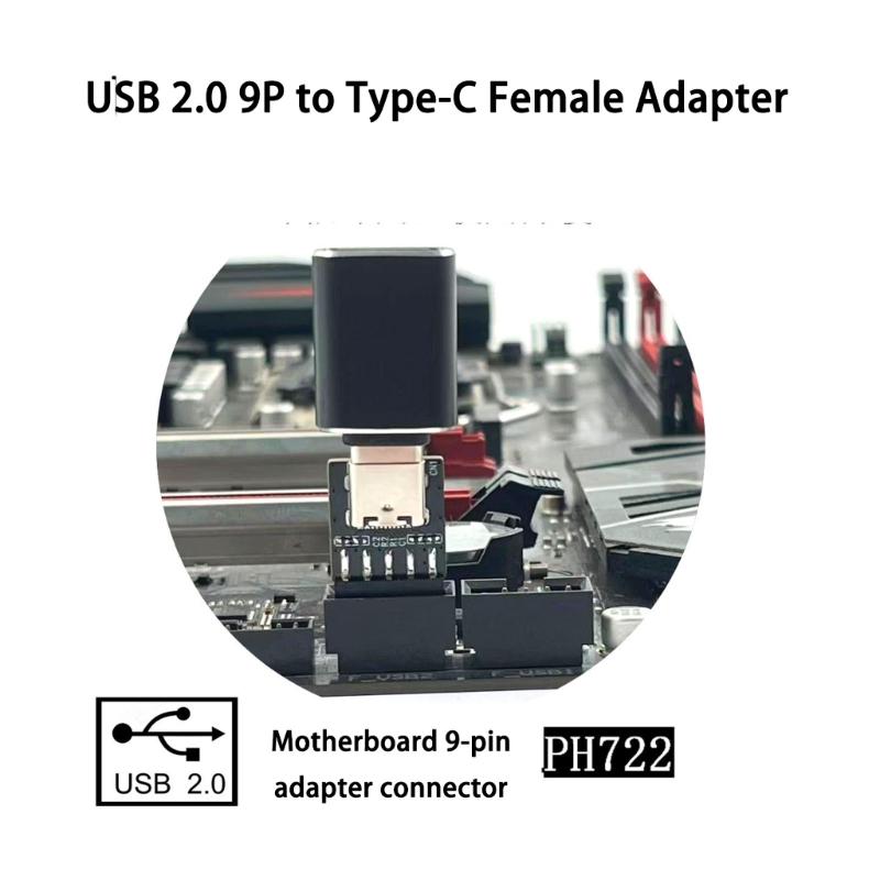USB2.0 9 Pin to USB C Adapter Connector PC Internal Motherboard 9 Pin USB2.0 Converter for Desktop Computer