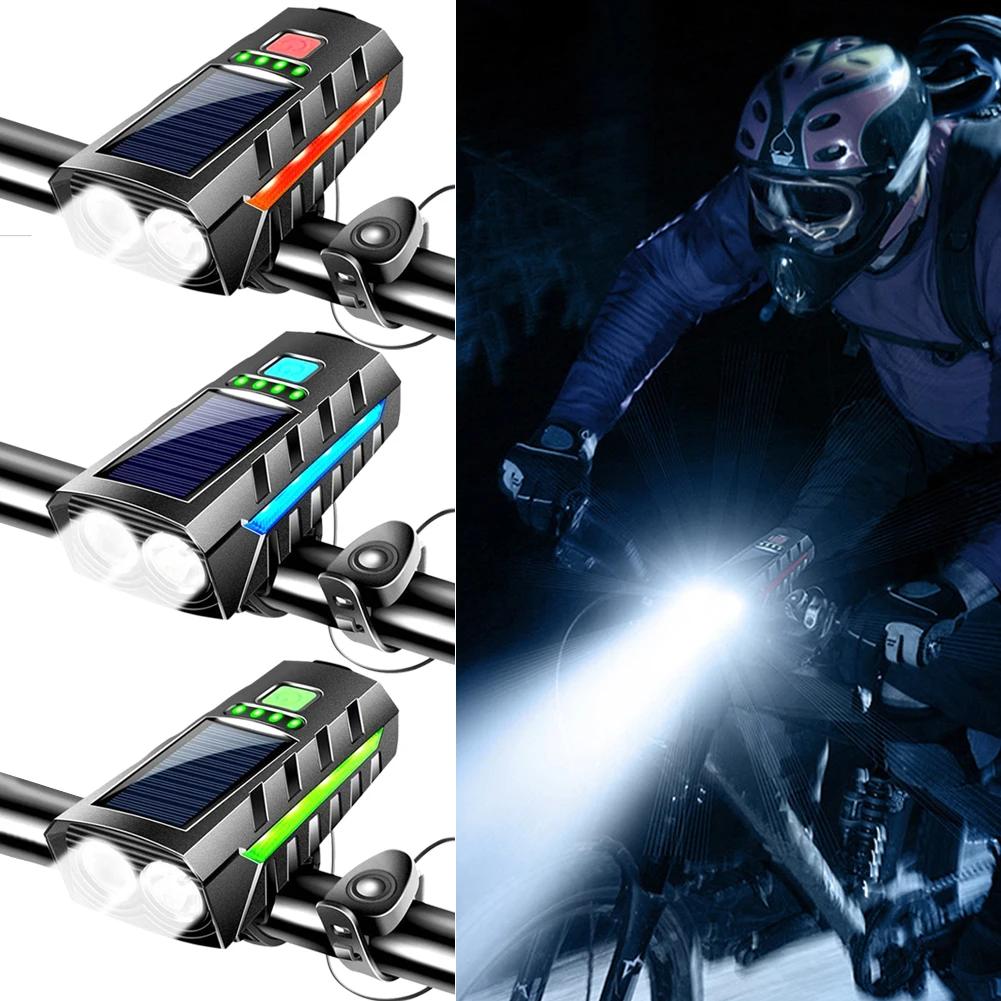 Solar Bike Front Light USB Rechargeable MTB Road Bike Front Lamp Power Display High Beam Bicycle Flashlight Bicycle Accessories