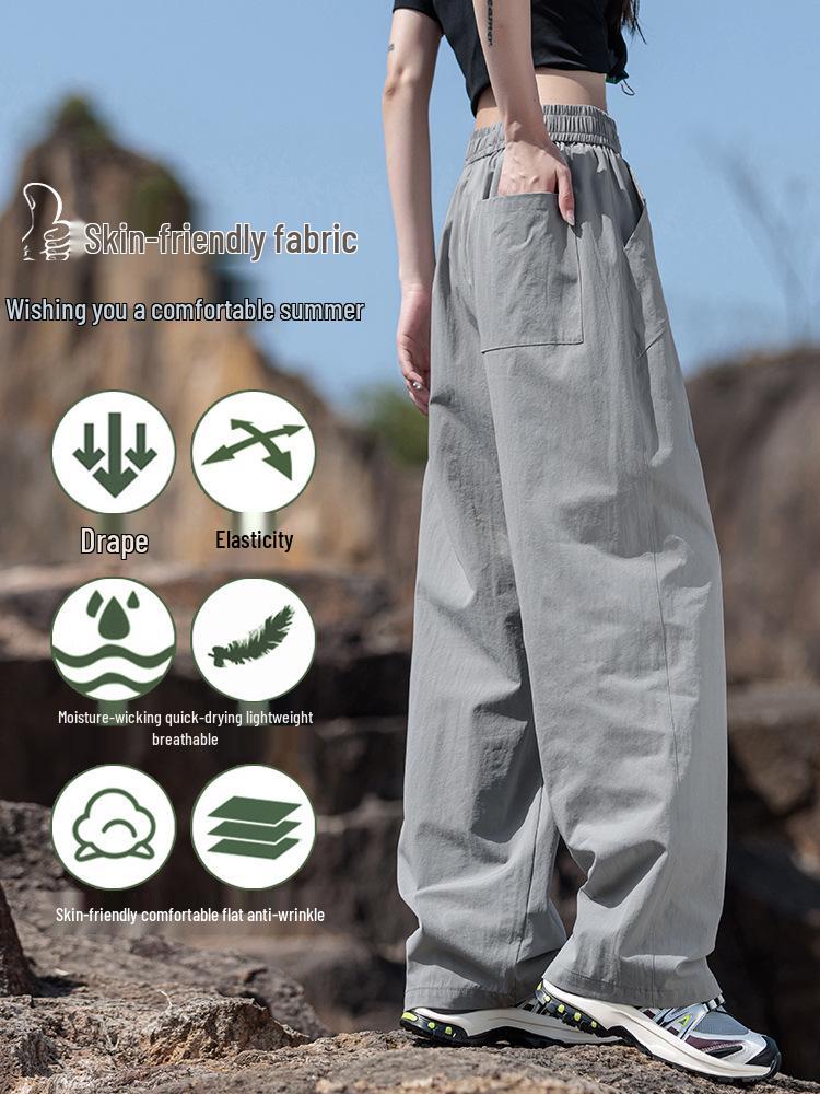 Women's Pink Ice Silk Quick-Dry Summer Pants - Petite Casual Outdoor Style