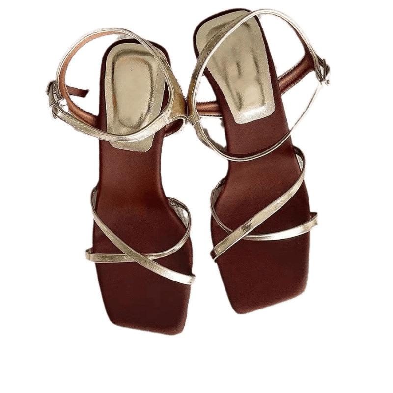 2026. New Simple Sandals Women's Summer 5cm Special-shaped Wedge Heel Sandals One-word Buckle with Holiday Style Roman Shoes