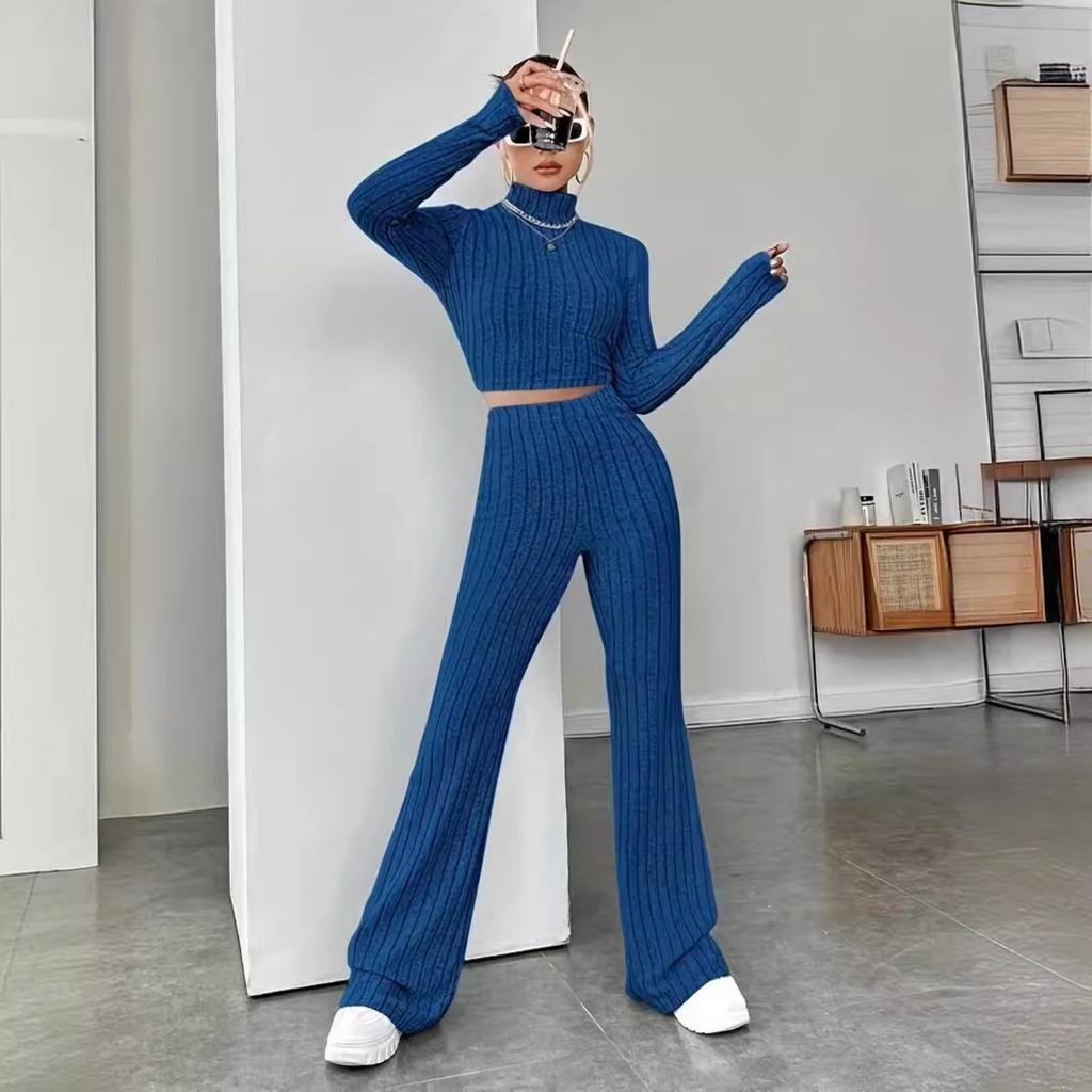 Women's High Neck Long Sleeve Loose Fit Two Piece Set Sweatshirt And Long Pants