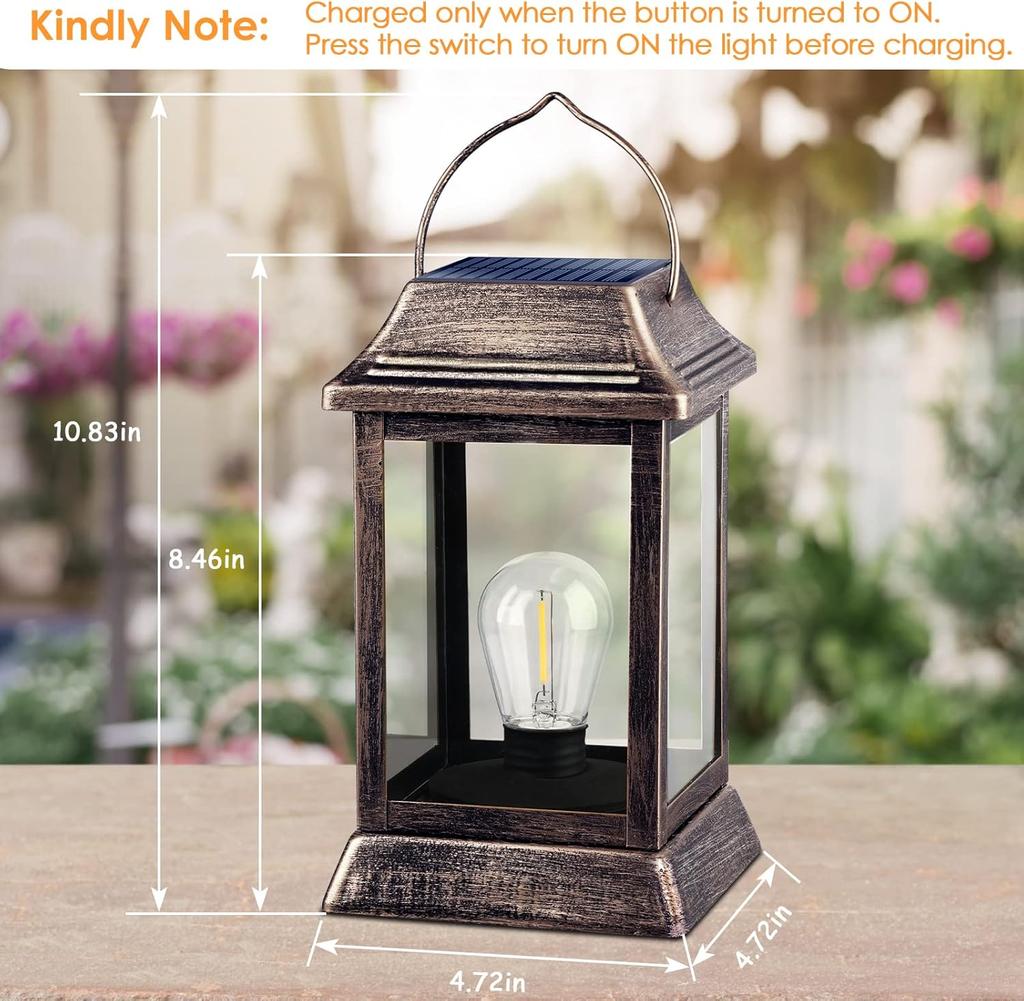 Outdoor Solar Lantern Lights Waterproof 2-Pack for Garden Patio