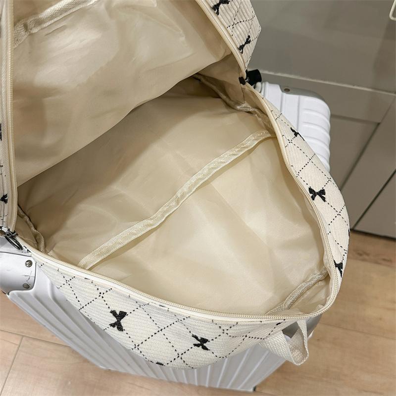 Corduroy Backpack Large Capacity Bow Print Backpack Student Schoolbag