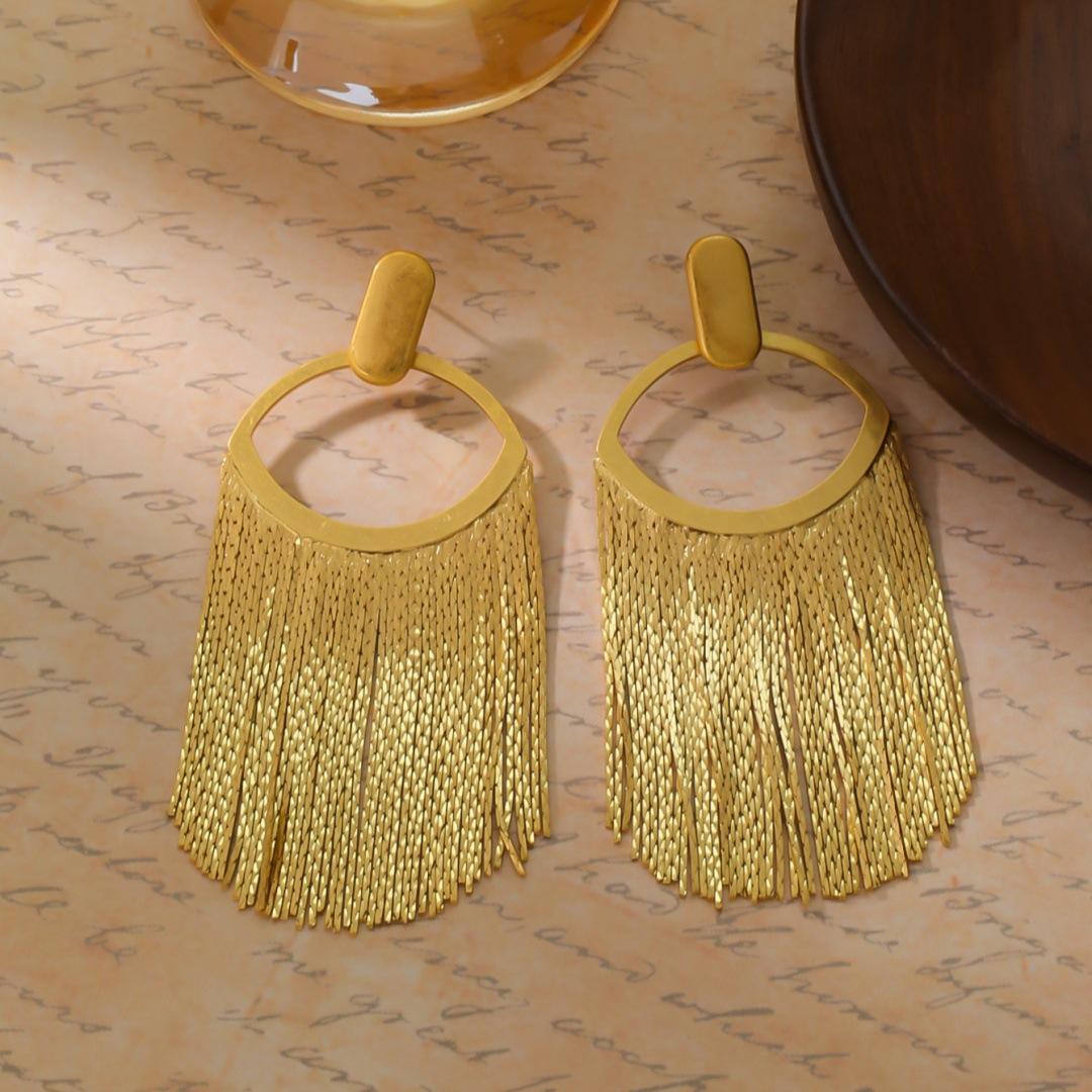 Vintage Bronze Plated True Gold Tassel Fashionable Exaggerated Retro Design Heavy Industry Quality 925 Silver Needle