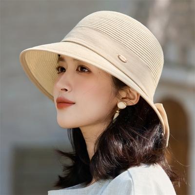 Bow Sunscreen Straw Hat Women's Summer Vacation Big Eaves Bow Sun Hat Sweet Summer Hat