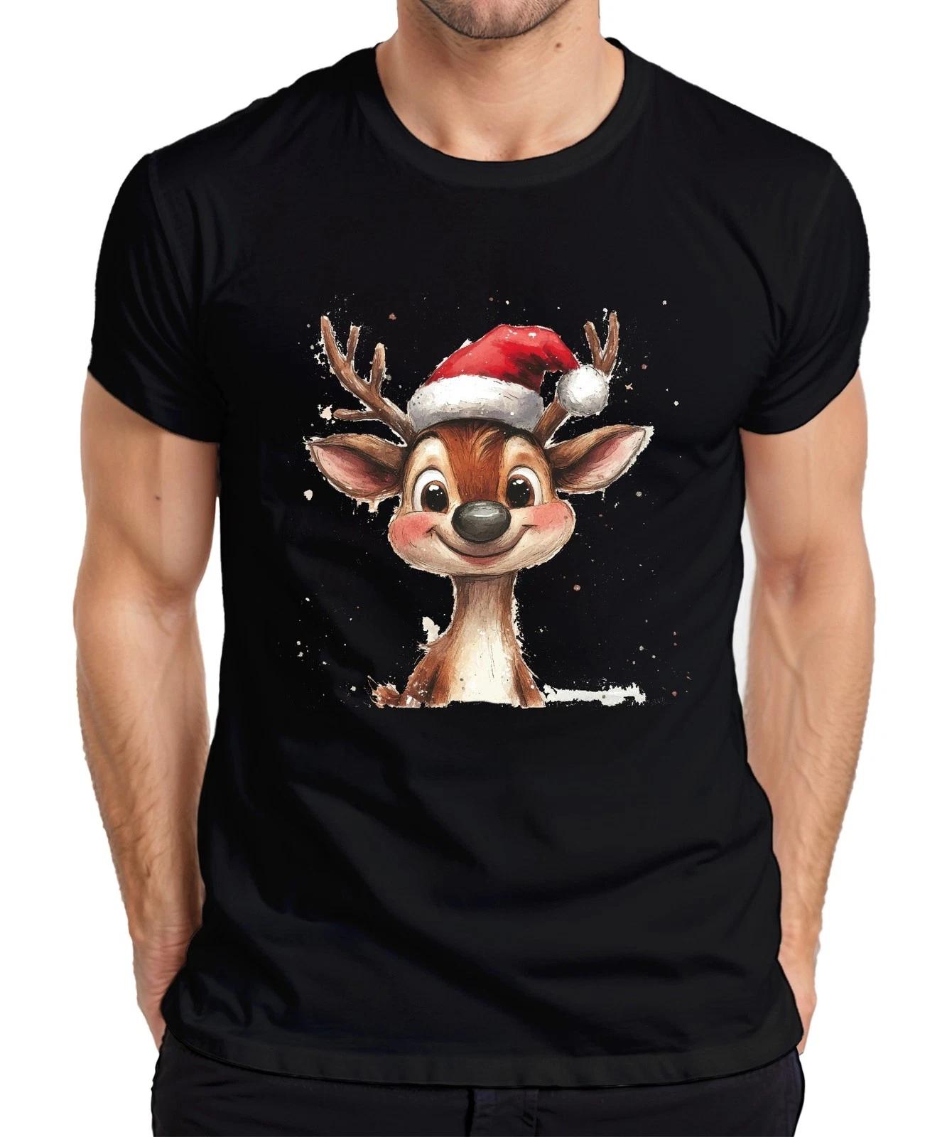 Weihnachten Süßes Rentier Santa Hut Geschenk Kinder Familie Herren T-Shirt XL