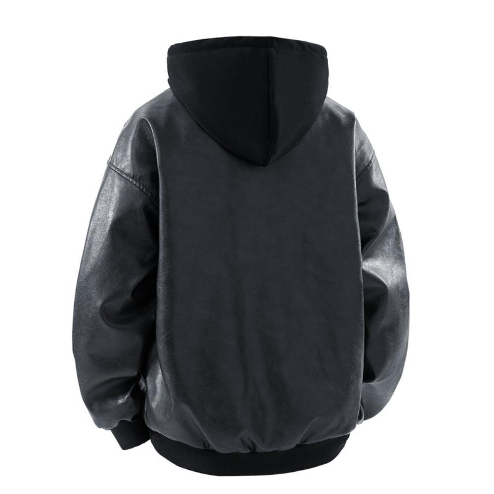 Spring and Autumn New Hooded Fake Two-piece Leather Jacket Men's Riding Motorcycle Street Riding Leather Jacket