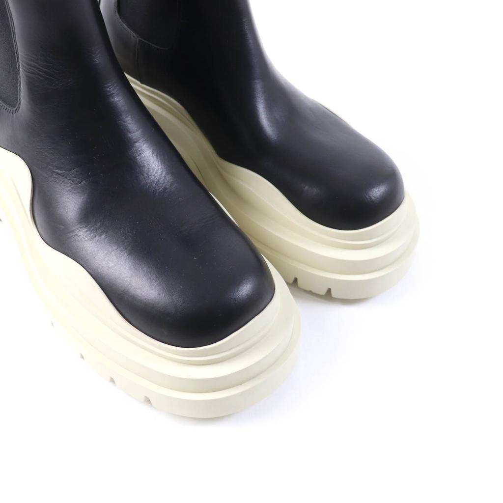 Excellent BOTTEGAVENETA Short Boots Tire Chelsea Boots  Black White Leather 38 Used