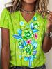 Summer Women's Fashionable T-shirt Comfortable Colorful Flower 3D Printed Short Sleeved V Neck Loose Oversized Soft Breathable T-shirt
