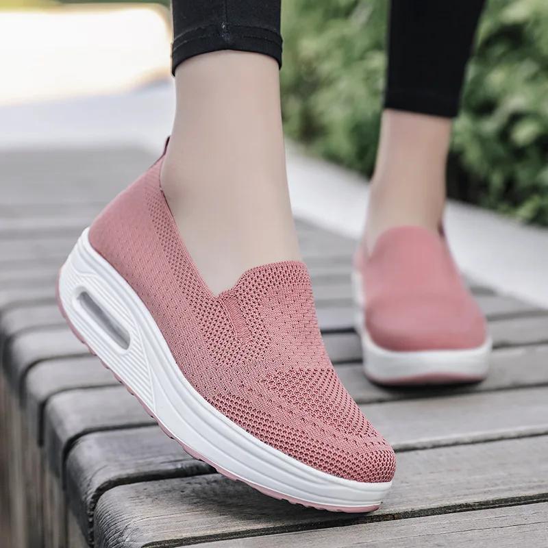 Women Flat Sneakers Comfy Light Thick Sole Breathable Mesh Female Shoes Slip-On Durable Spring Stylish Trend Leisure Flats 2025