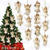 Wooden Xmas Tree Pendant 2D Flat Christmas Decorations Vintage Victoria Angel Ornament Set