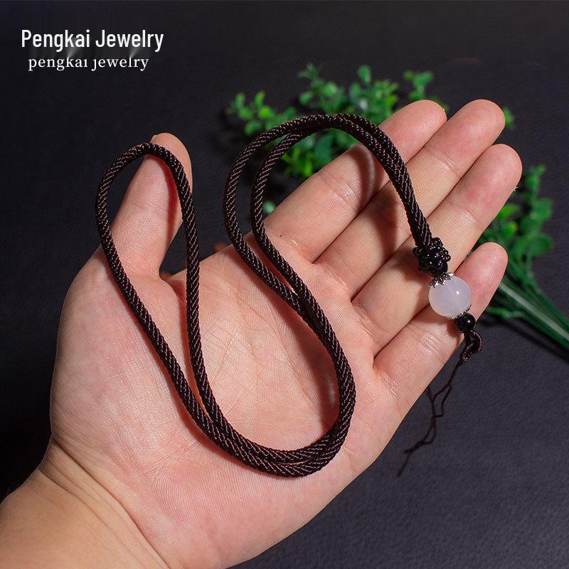 

Hand-Woven Jade Cord Necklace with Natural Agate Stone Pendant