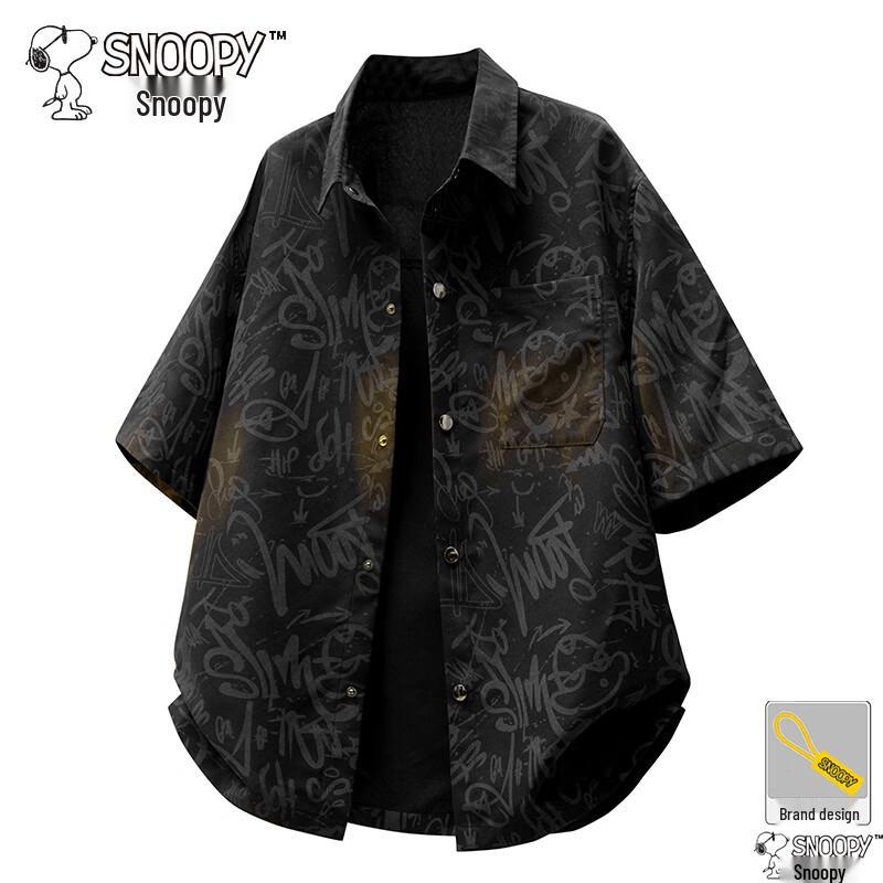 Snoopy Men s Summer Graffiti Print Loose Short Sleeve Shirt 2XL