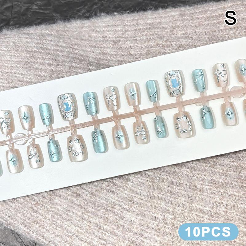 

10/30Pcs Oval Fake Nails Art Dyeing Gilding Fake Nails Full Cover Wearable Starlight Design Press On Nails Tips Glitter Aurora S синій