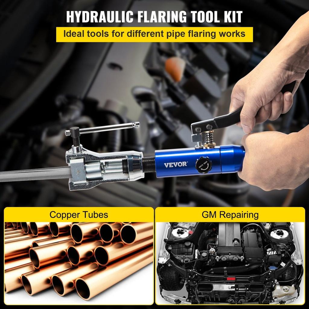 Hydraulic Flaring Tool Kit, 45° Double Flaring Tool, Brake Repair Brake Flaring Tools for 3/16"-1/2", Brake Flare Tool with Tube Cutter and Deburrer,