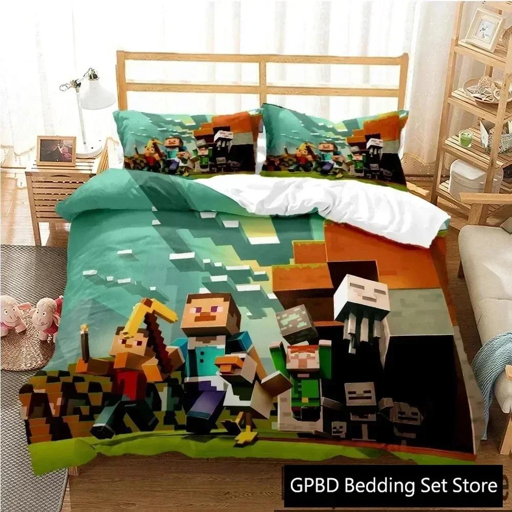 Lusso Nuovo Stampa 3D Giochi di Miniera e Sabbia Copripiumino Cartone Animato Set Biancheria da Letto Morbido Copripiumino e Federe SingoloMatrimonialeQueenKing